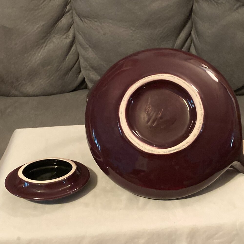 Judith Weber Swirl Handle Mulberry/Burgundy Classic Porcelain Tea Pot-Signed-EUC - Picture 7 of 11